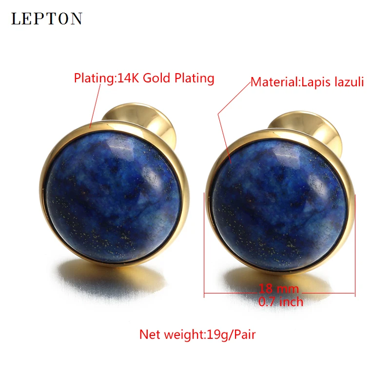 Low-Key Luxe Lapis Lazuli Manchetknopen Voor Mens Gold Kleur Lepton Hoge Kwaliteit Ronde Lazurite Steen Manchetknopen Relojes gemelos