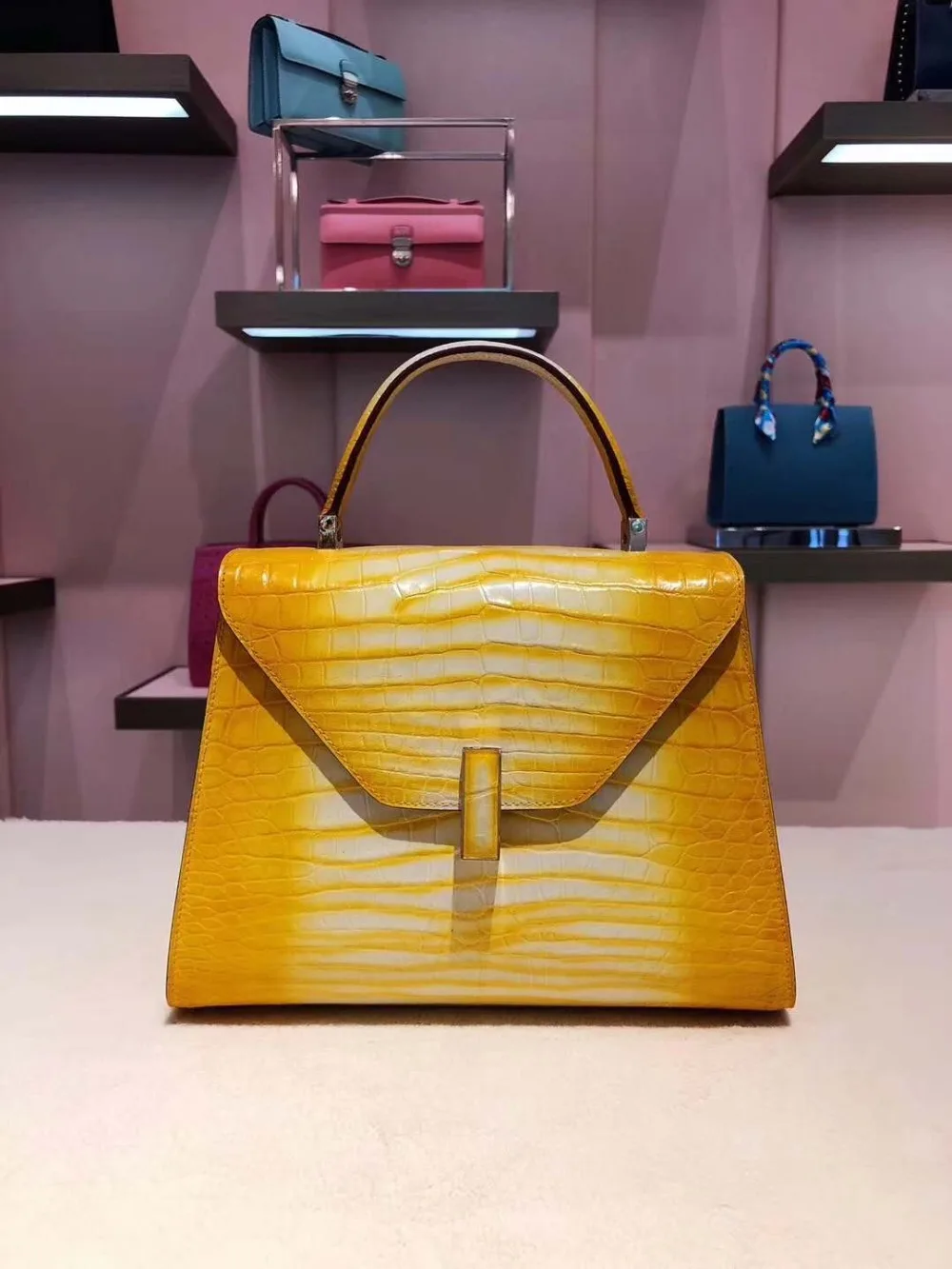 2018 new 100% genuine real crocodile skin lady shoulder bag women tote bag top handle contrast colors top handle shoulder bag