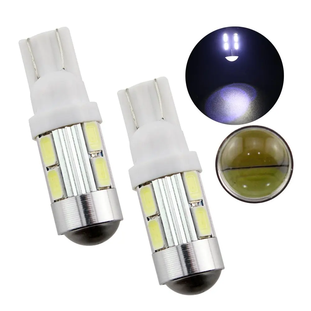 Farol de led para carro, 2 peças t10 194 w5w 10smd 5730 led lâmpada de estacionamento de luz