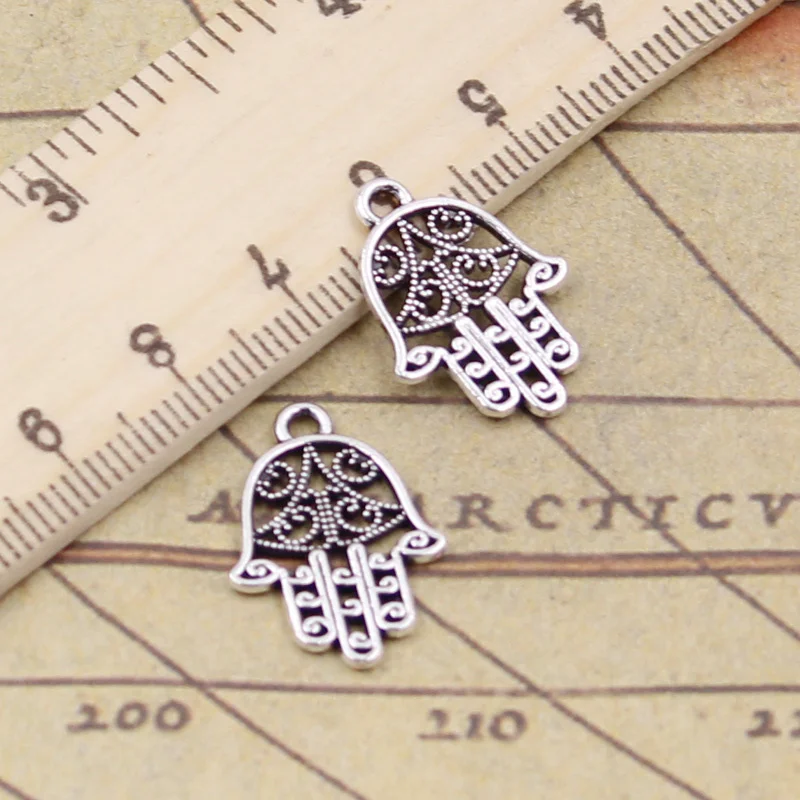 

40pcs Charms Hamsa Palm Fatima Hand Protection 20x15mm Antique Bronze Silver Color Pendants Making DIY Handmade Tibetan Finding