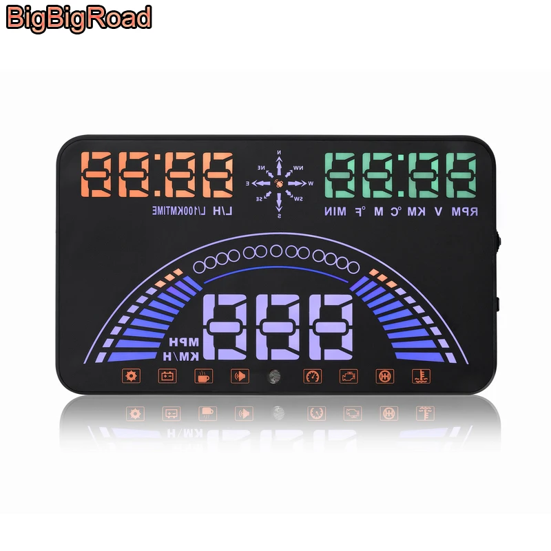 

BigBigRoad 5.8 inch Car HUD Head Up Display OBD 2 +GPS 2 in 1 Dynamic Speed Windscreen Projector Engine Fault Alarm