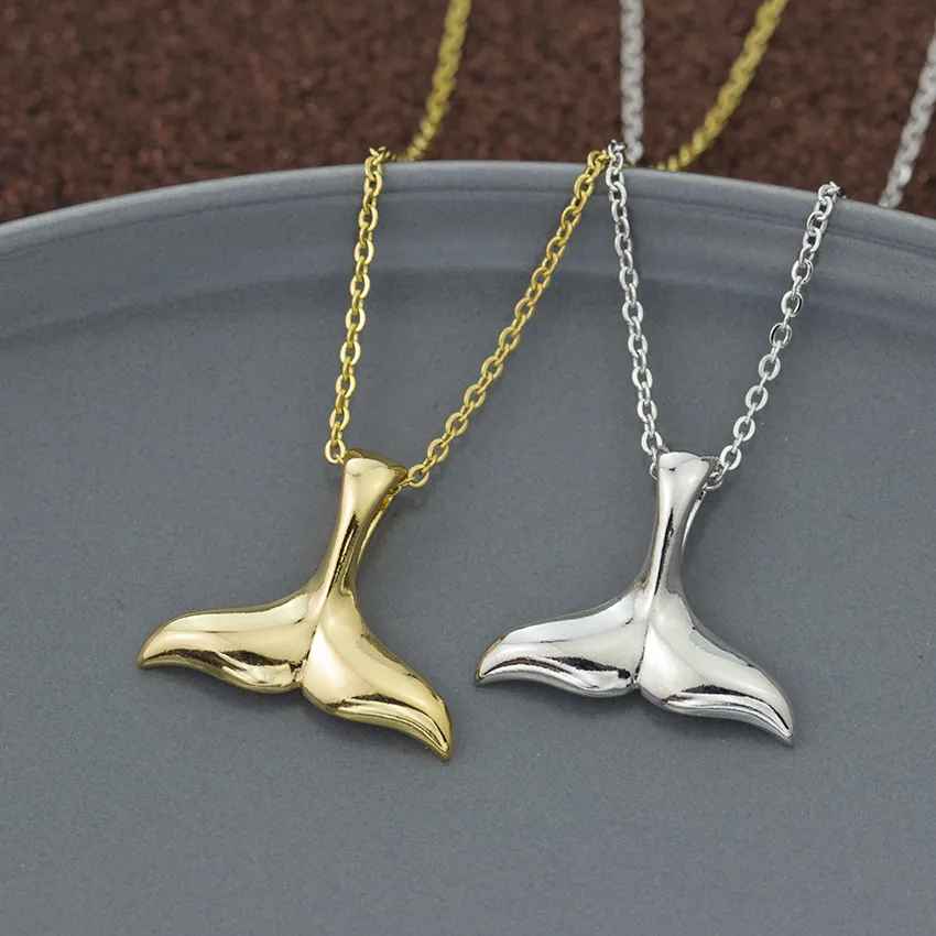 Stainless Steel Chain Mermaid Tail Pendant Necklaces For Women Vintage Fish Nautical Color Whale Tail Choker Necklace view 3
