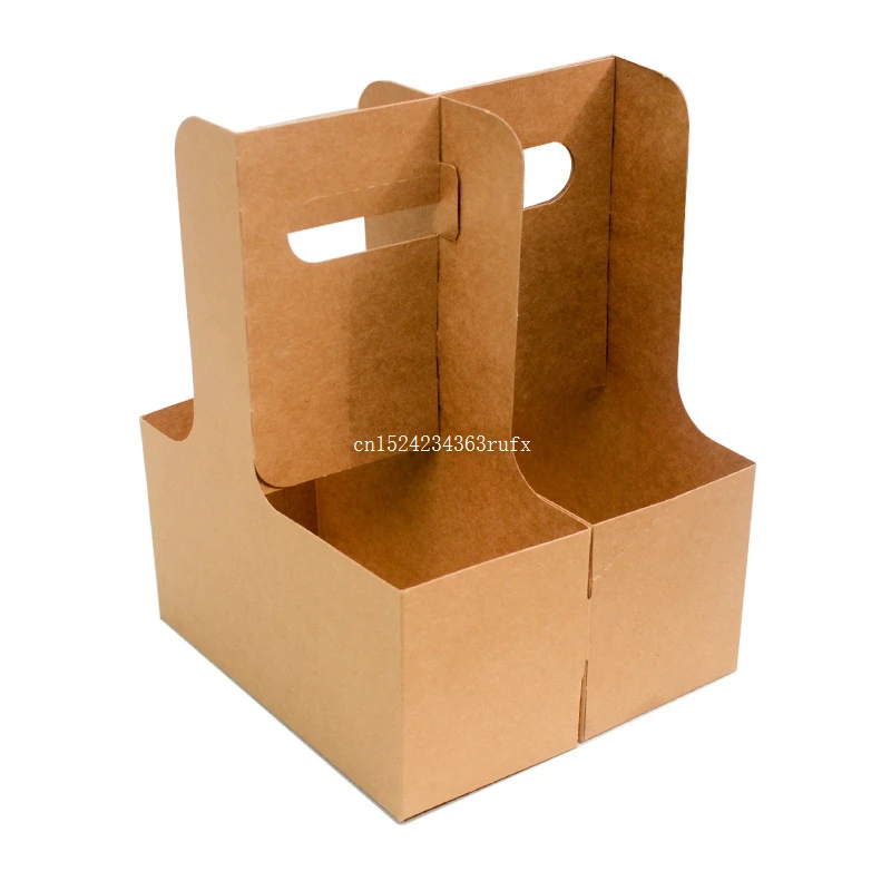 100pcs Kraft Paper Coffee Cup Holder Coffee Milk Tea Take-away Packaging Take a Cup Beverages Wholesale