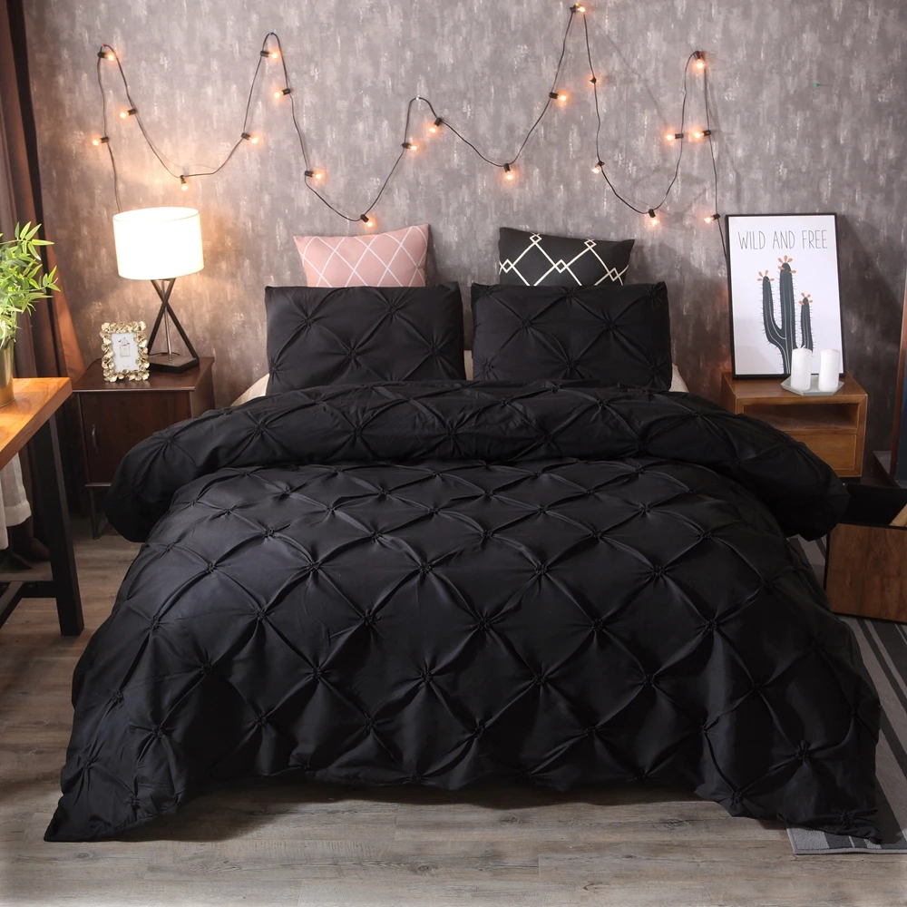 

2/3pcs Luxury Black Comforter Cover Set Pinch Pleat Brief Bedding Set Queen King Size Bed Linen set Duvet Cover With Pillowcase