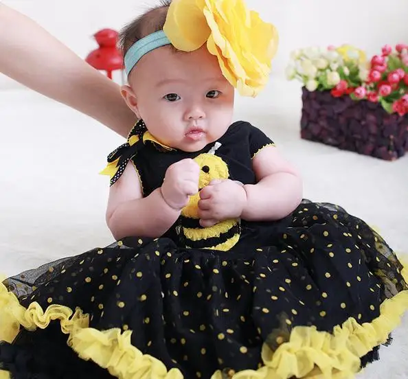 Bees Baby Girls Dresses TUTU Dress Cute Baby Girl clothes Baptism dress gowns newborn baby girl summer clothing