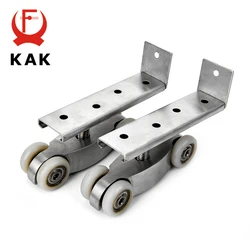 KAK 2pcs Stainless Steel Hanging Wheel Sliding Door Roller Wheel Set Hanger Ball Bearing 80KG Barn Door Pocket Door Rollers