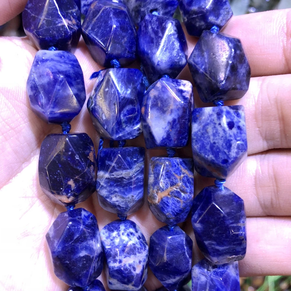 Wholesale 2strings Natural Blue Sodalite  Gem Stone Faceted Nugget Slice Beads,Genuine Gem Jewelry Making Beads,15.5