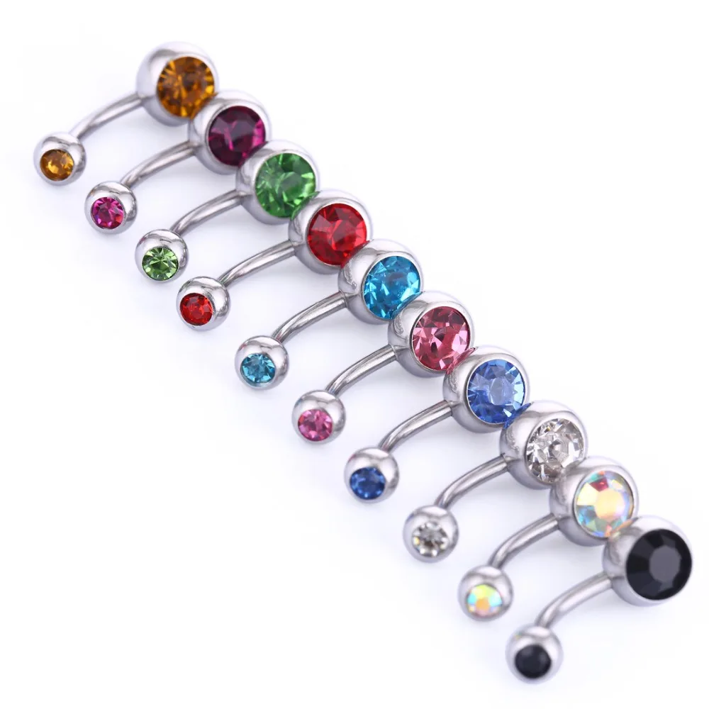 20pcs/lot 15G 1.4*10*5/8mm Titanium Crystal Stone Belly Button Rings Belly Bars Navel Piercing Body Jewelry Ombligo Nombril