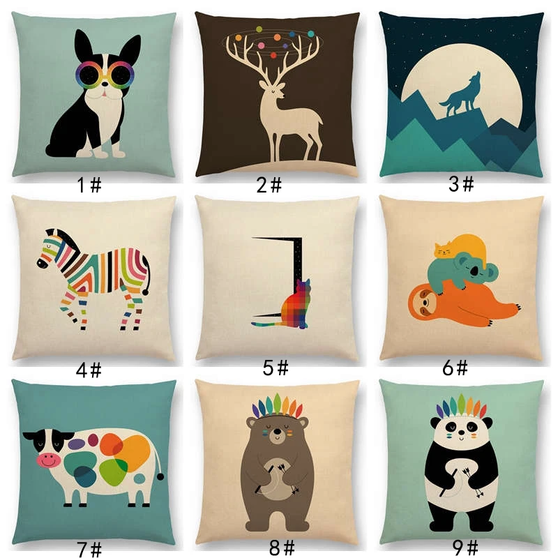 

Latest Cartoon Animals Interesting Deer Panda Sheep Bulldog Chameleon Colourful Cushion Cover Car Sofa Throw Pillow Case