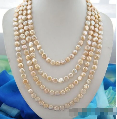 

FREE SHIPPING@ 100" 11mm coin pink freshwater pearl necklace ^^^@^Noble style Natural Fine jewe hot new