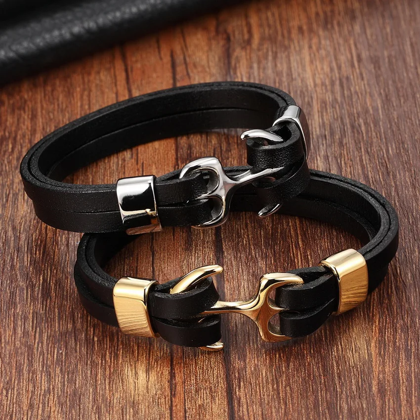 XQNI Genuine Leather Bracelet Stainless Steel Chain Bracelet Men&Ladies Color Choose Leather Bracelet for women Cuff Buckle