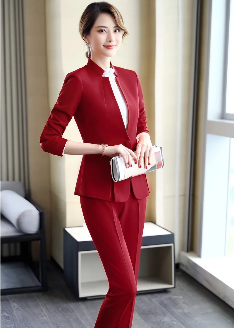 Imagem -03 - Moda Vermelho Formal Profissional Ternos de Negócios Blazers Jaquetas e Calças Senhoras Escritório Trabalho Calças Ternos Conjuntos Blazer Feminino