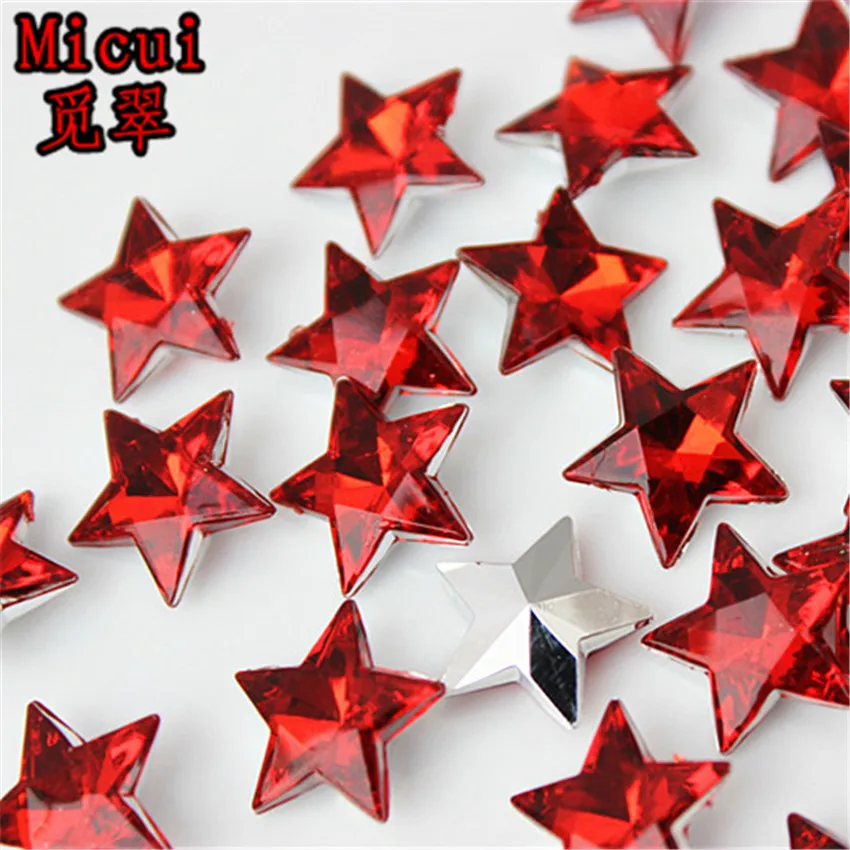 Micui 100PCS 14mm Five pointed star Rhinestone Acrylic Rhinestone Pointback Stones Crystal For DIY Clothes Dress Crafts ZZ170