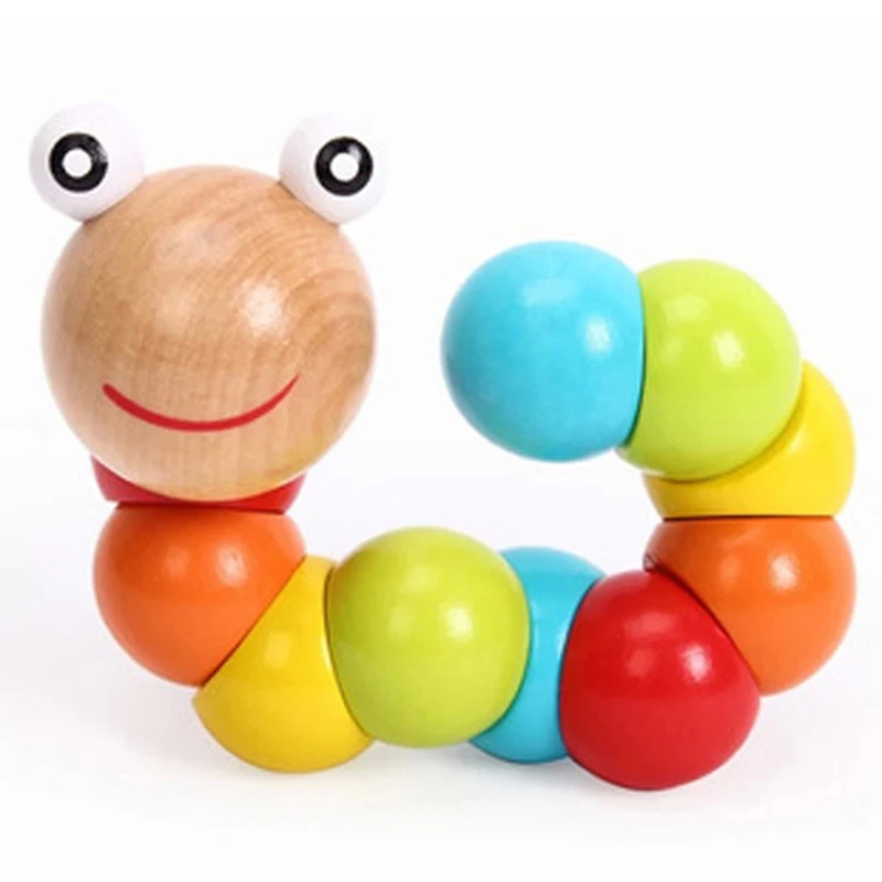 

Cute Wooden Twist Caterpillar Modle Deformable Toy Multicolor Carpenter Worm Kids Color Cognition Toy
