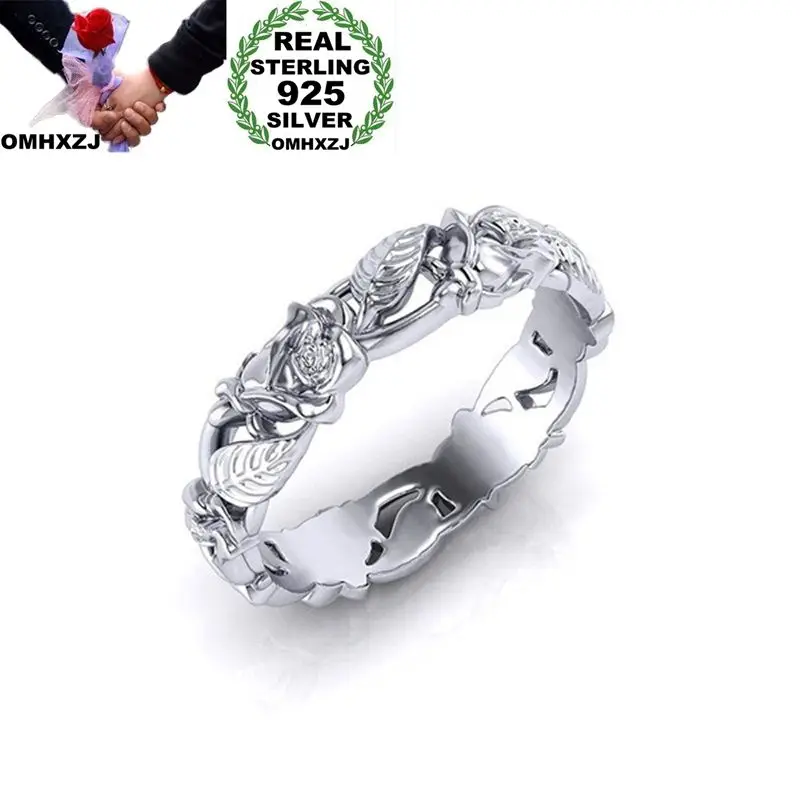 OMHXZJ Wholesale European Fashion Woman Man Party Wedding Gift White Hollow Flower Leaves  925 Sterling Silver Ring RR175