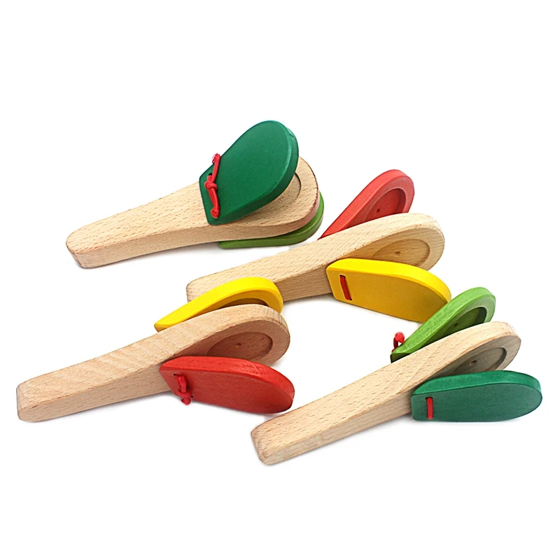 1Pc Baby Wooden Toy Musical Instrument Castanet Clapper Handle Musical Instrument Toy For Toddlers Preschool Early Educational