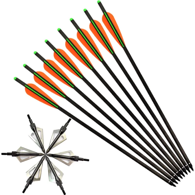 

6Pcs Crossbow Bolts Carbon Arrows 16" 18" 20" 22" + 6Pcs 100 Grain Broadhead 3 Blades Archery Bow Hunting Outdoor