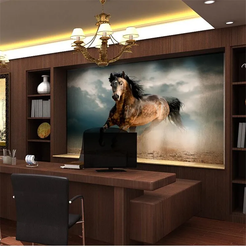 beibehang  perspective office backdrop painting wall paper galloping horse mural quality cloth mural flash photo wallpaper