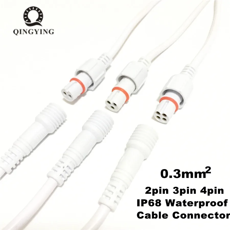 10 pairs 2/3/4 Core 2/3/4 Pin, Male and Female Waterproof LED Connector With 20cm White Cable