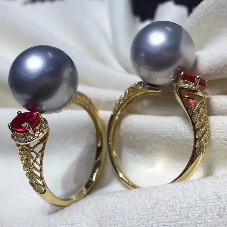 New Luxury Pearl Rings Settings With Lace&Red Zricon Design Rings Holder Women DIY Pearl Rings Components Silver&Gold Color 3Pcs