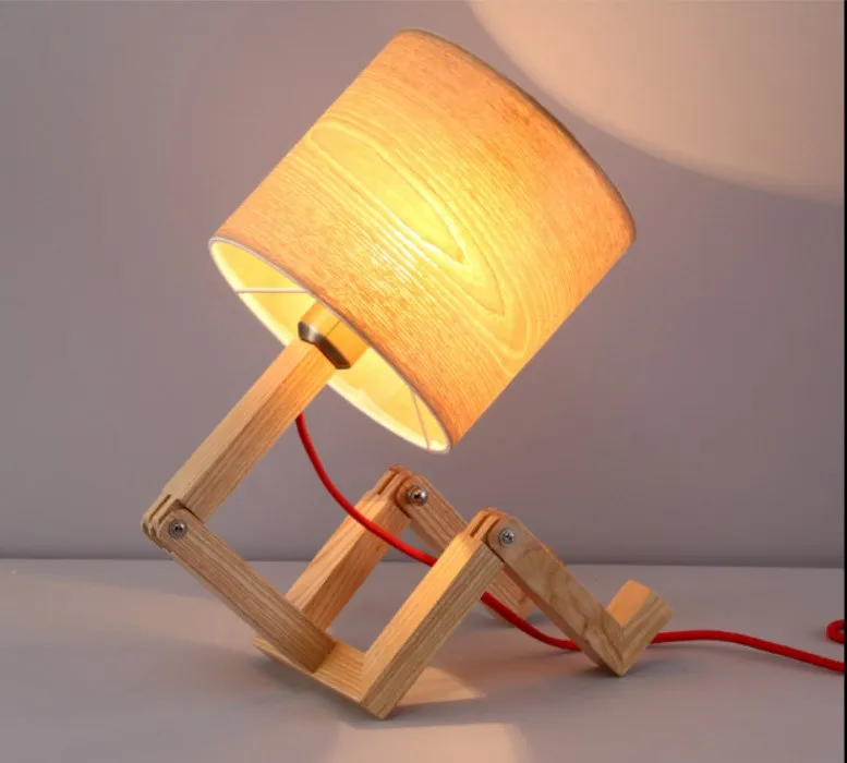 modern wood robot table lamps for living room bedside bedroom switch led desk vintage lights e27 110v 220v for decor