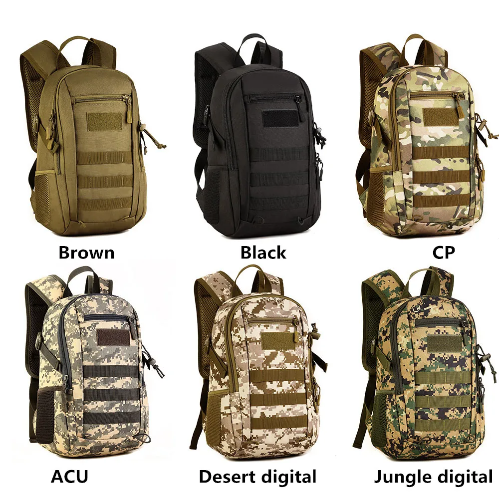 Mochila 3D de nailon impermeable para mujer, morral Molle, táctico, informal, pequeña, 12L
