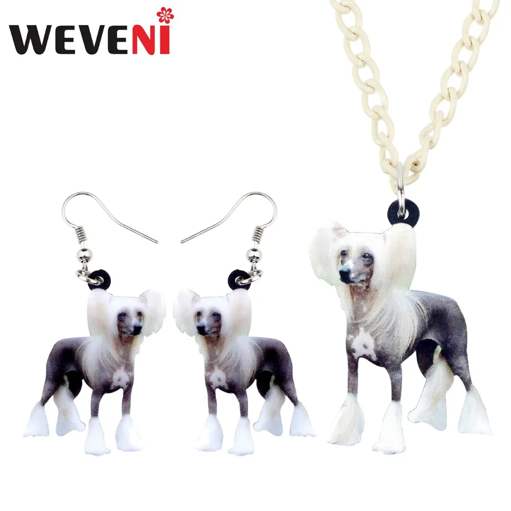 WEVENI Original Acrylic Fashion Chinese Crested Dog Jewelry Sets Earrings Necklace Animal Wholesale For Women Girls Party Gift