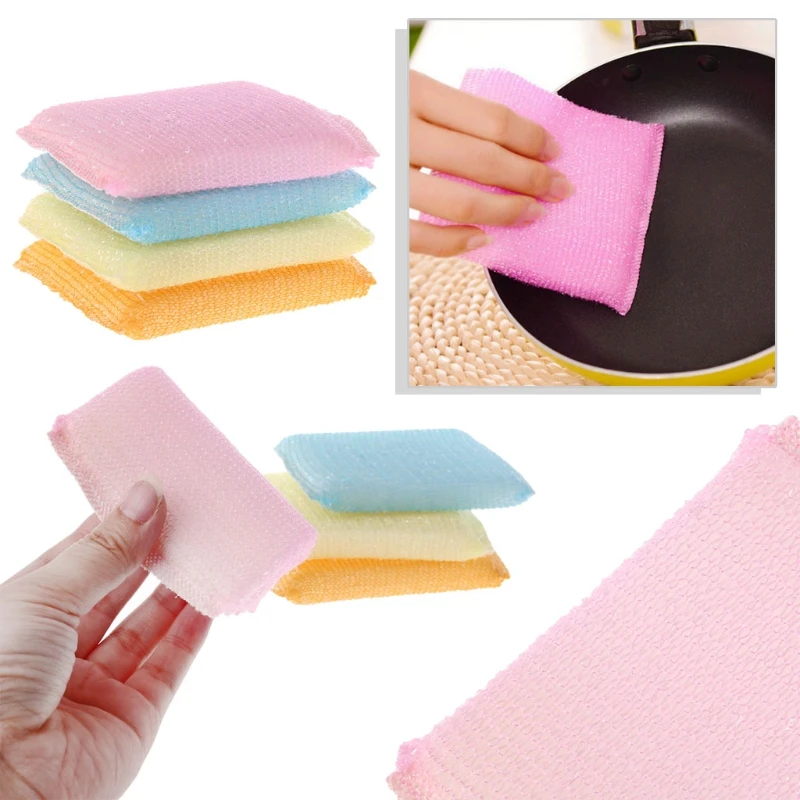 4pcs/set Soft Sponge Scouring Pads Dish Bowl Kitchen Cleaning Scrub Scrubber Pad JUN-8A