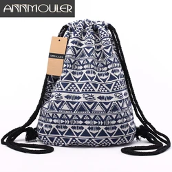 Annmouler-Mochila vintage com cordão asteca para mulheres, bolsa boêmia de Hobo, tecido étnico, tecido étnico, cordão cigano