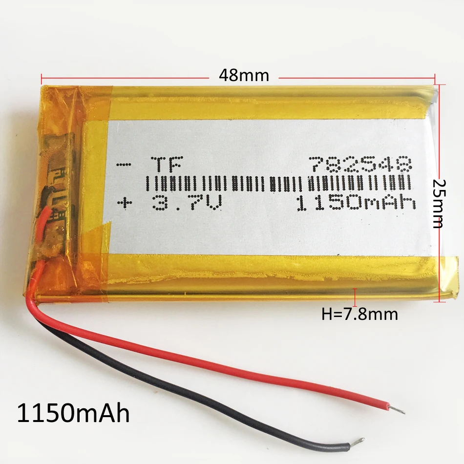 10 peças 3.7v 1150mah bateria recarregável lipo de polímero de lítio 782548 células para dvd pad alto-falante tablet pc banco de potência 7.8*25*48mm