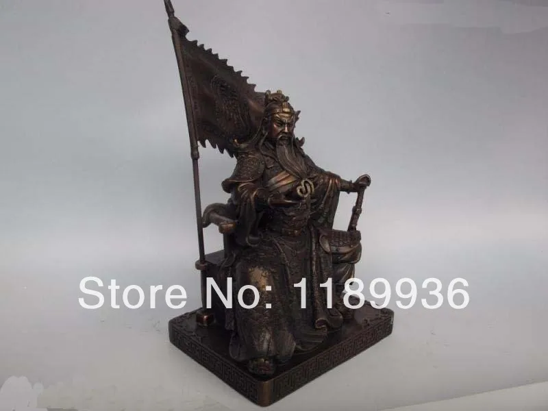 Chinese Folk Bronze Copper Dragon Sit GuanGong warrior Buddha Statue