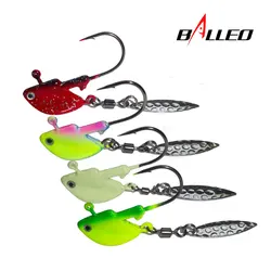 BALLEO 4pcs/lot Lead Head Hook with Spinner Spoon 4g 7g 10g 14g 21g 3D eyes Fish Lifelike Jig Head Hook