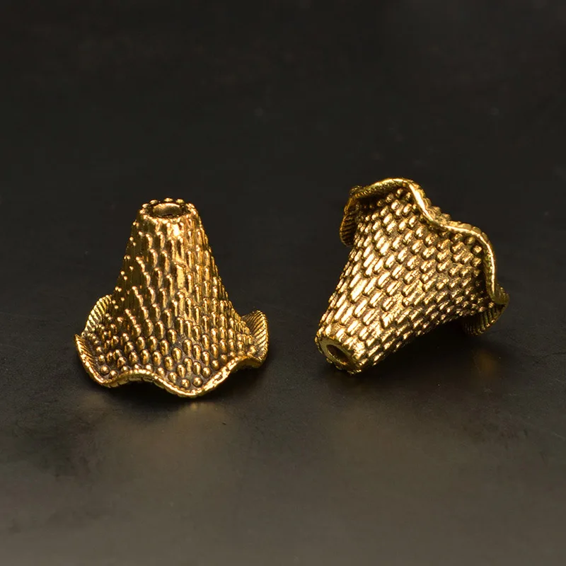 10 sztuk/partia Craft kształt rogu koraliki ze stopu Cap 20x16mm złoty/srebrny ręcznie robione kolczyki kurtki frędzle zaślepki DIY tworzenia biżuterii urok — zdjęcie 6