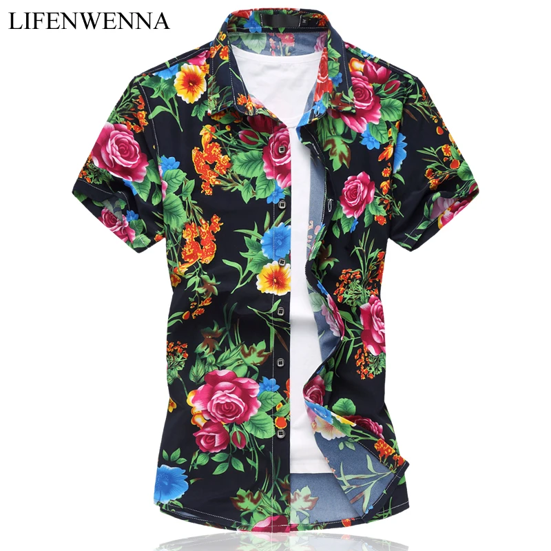 

2021 Fancy Short Sleeve Shirt Men Summer Fashion Casual Plus Size Mens Floral Shirts High Quality Flower Shirts Mens Social 6XL