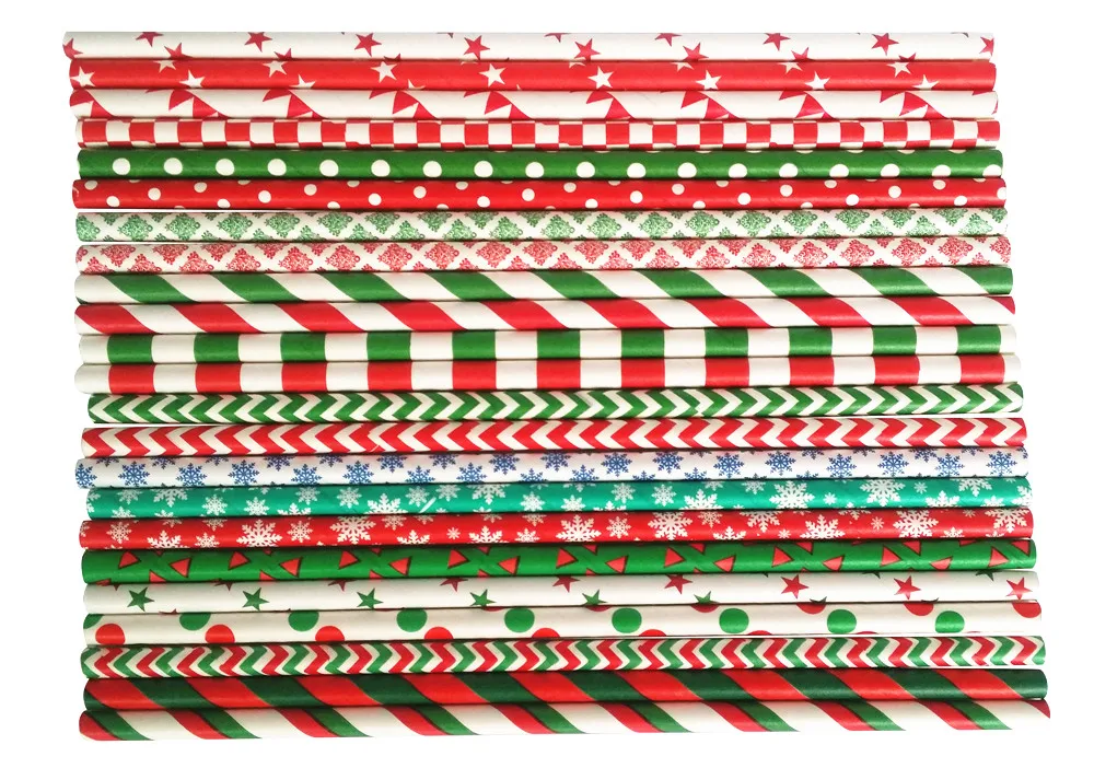 

Free Shipping 2000 Pcs Mix Paper Straws,Stripe Dot Chevron Checkered Star Snowflake Green Red Christams Drinking Paper Straws