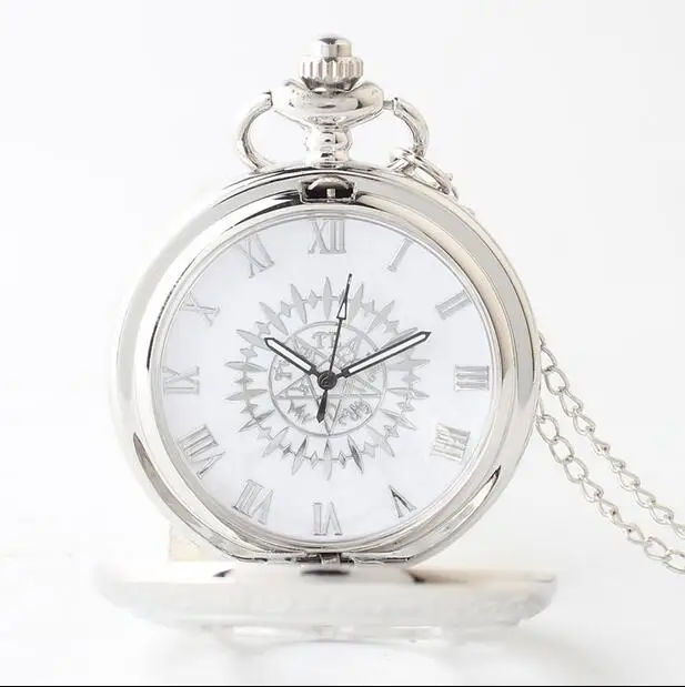 Vintage Silver sunflower Hollow out Anime Black Butler men and woman chain pocket watch gift