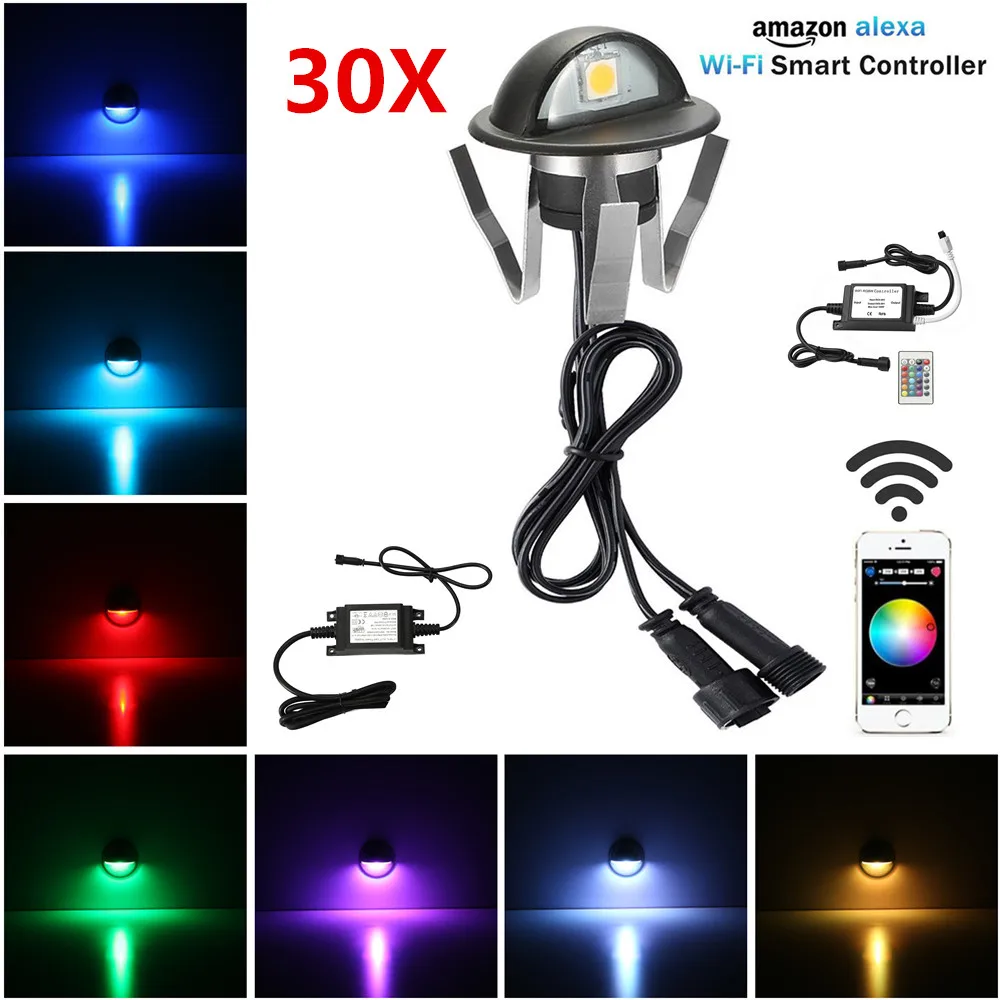 

30Pcs RGB Multicolor WIFI Controller Timer Dimer Black Half Moon 35mm LED Deck Rail Step Stair Fence Plinth Lights Low Voltage