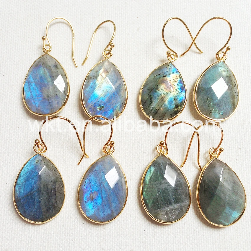 WT-E236 Sparkly Teardrop shape labradorite stone earrings double faceted  labradorite stone earrings  women jewelry for party