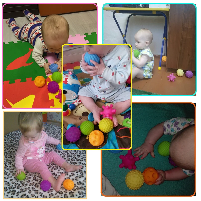 4&6pcs Textured Multi Ball Set soft develop baby tactile senses toy Baby touch hand training Massage ball Rattle Activity toys