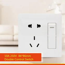 1PCS YT1801 White Flush Receptacle Five hole socket+One Button Double Control Switch Wall Socket 86*86MM Outlet