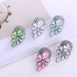 Beautiful Acrylic Crystal Flower Stone Piercing Stud Earrings Women Rhinestone Fashion Jewelry For Christmas Party Gift