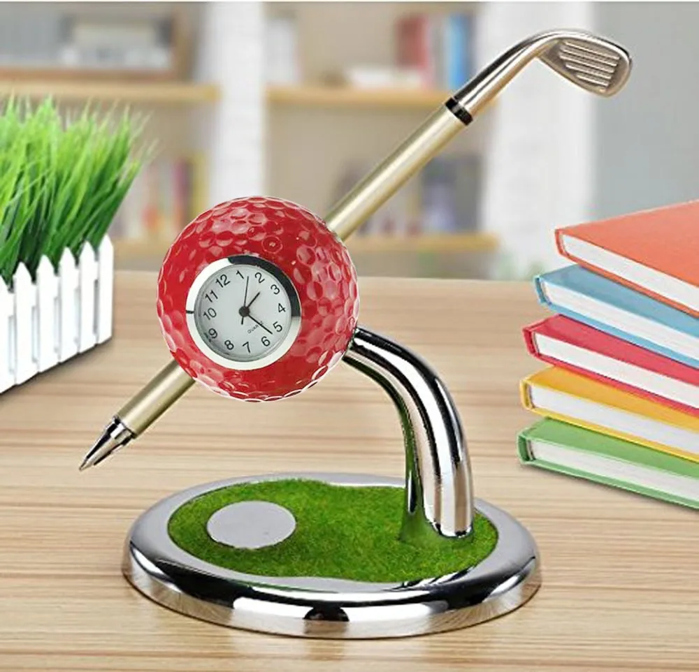 CRESTGOLF Golf Gift Golf Ball Design Pen Holder Desktop With a Mini Club Shape Pen and a Watch Golf Accessoires