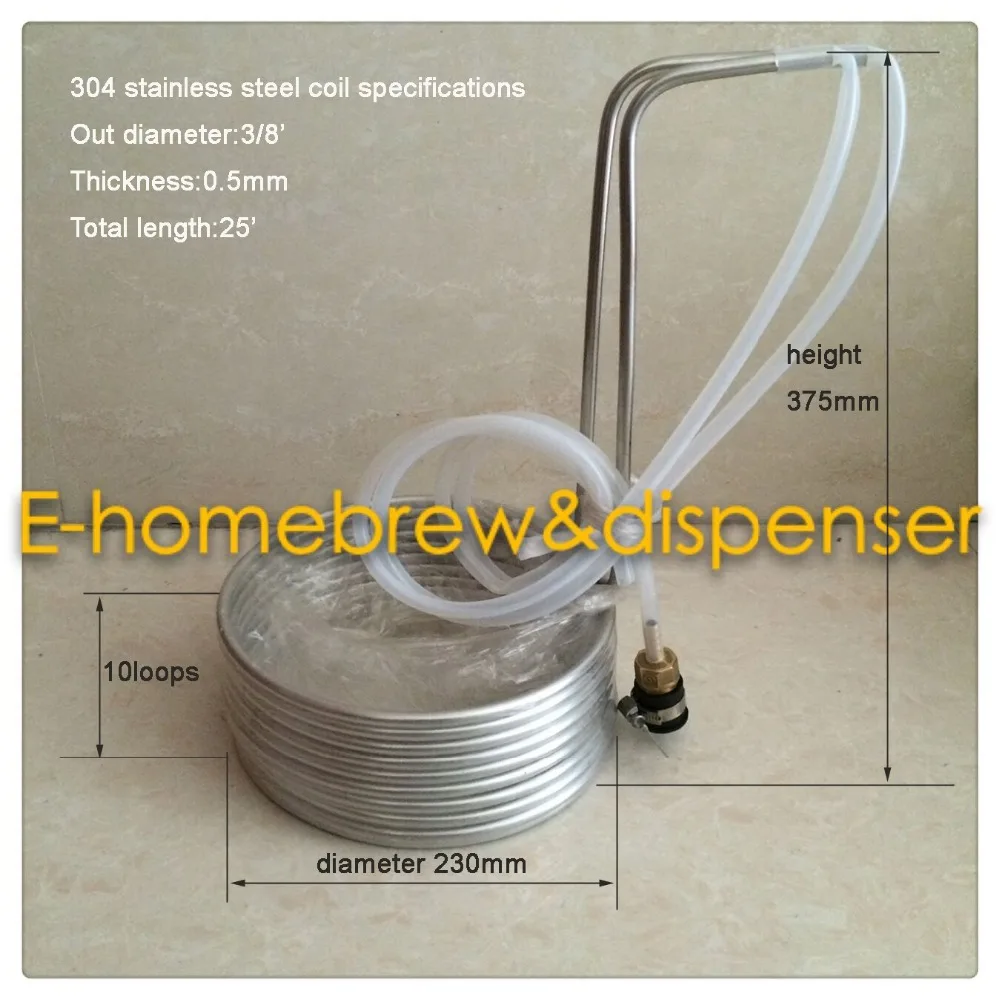 

3/8" x 25' Wort Chiller ,Food Grade 304 stainless steel, Wort Cooler With Tap Connector And 2 Meters Hose