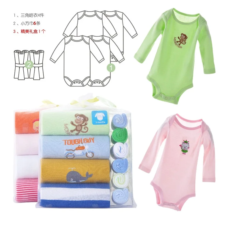 Baby Long Sleeve Bodysuits Towel Sets Christmas Gift Sets Newborn Handkerchief Baby Clothes body bebe jumpsuit