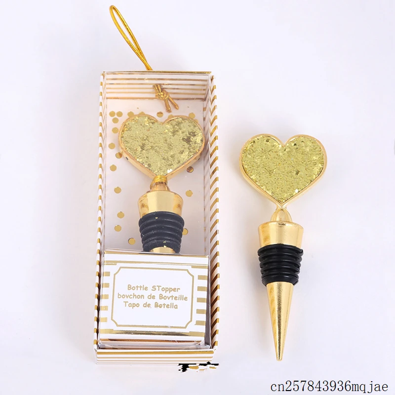 50pcs Heart Wine Bottle Stopper Golden Wine Stoppers Wedding Favor Giveaways for Guests Valentines Souvenirs for Boyfriend