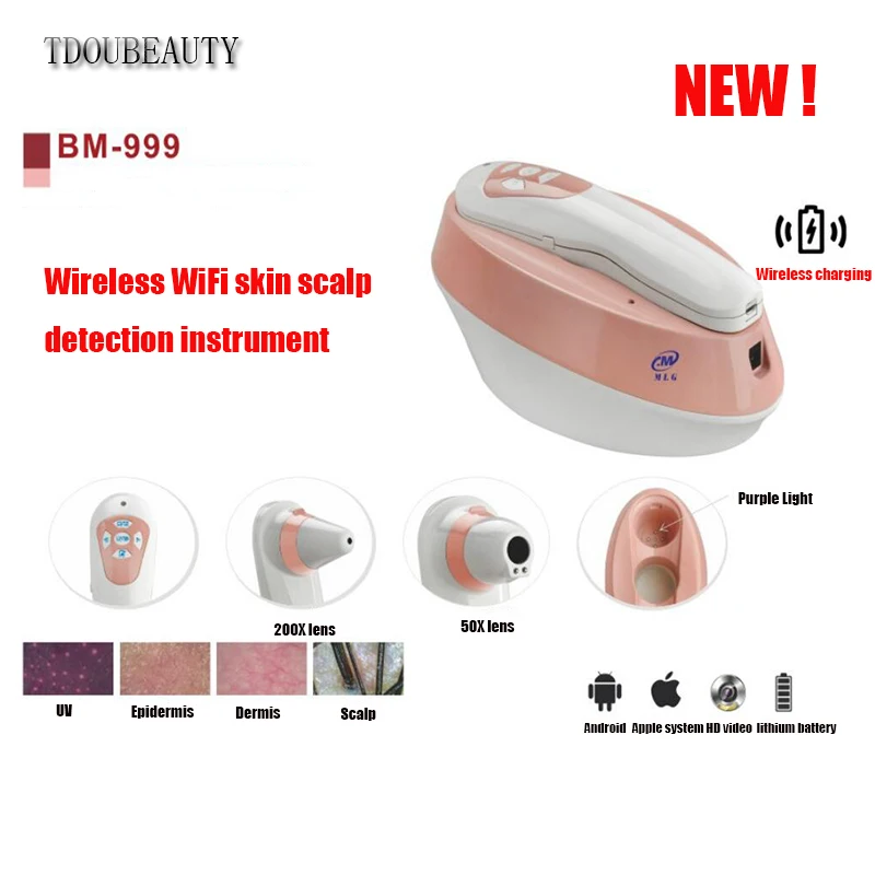 

TDOUBEAUTY BM-999 Wireless WI-FI Skin&Scalp Auto Analyzer Skin Cream For Cuts & Burns Skin Wireless Charging Technology (Pink)