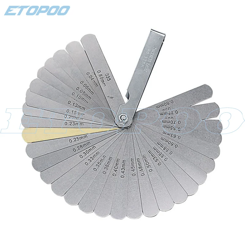 0.04-0.88mm 32 Blades Feeler Gauge Metric Gap Filler Thickness Gage High Precision  Measurment Tool Plug Feeler