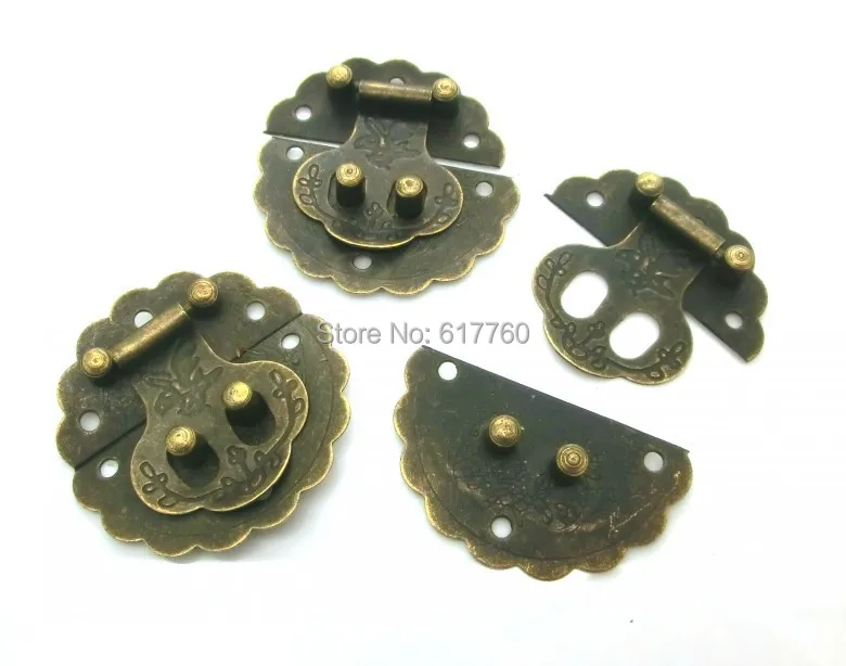 Free Shipping-10 Sets Box Lock, Case Lock, Wooden Box Lock Antique Bronze Pattern Carved 6 Holes 4cm x 4cm(1 5/8