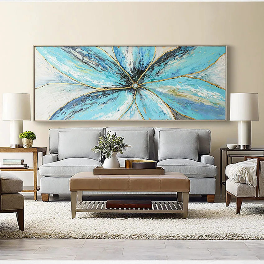 Fashion Hand Painted Canvas Oil Painting Abstract big blue flowers petal Wall art Pictures for Living Room home decor no framed