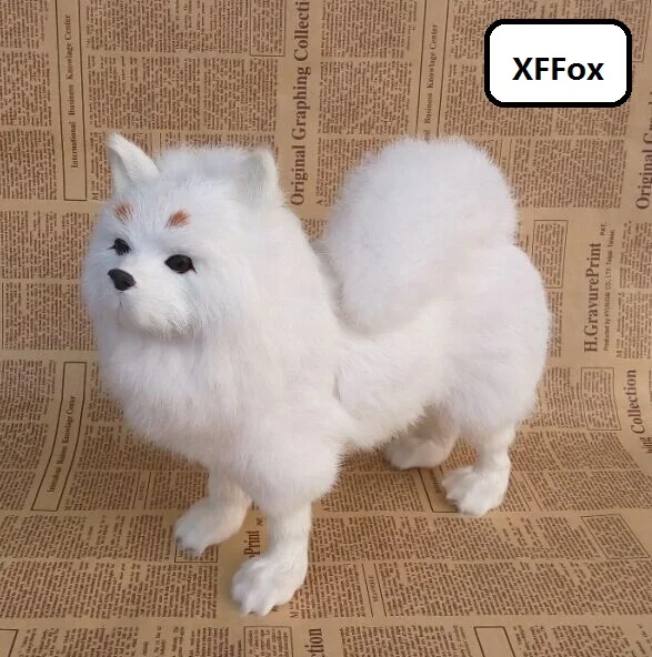 big white real life standing dog model plastic&furs Pomeranian dog gift about 28x25cm xf1601